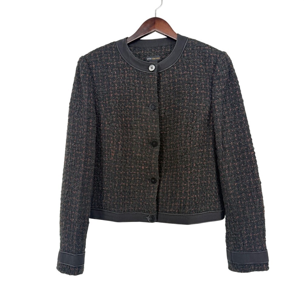 Grace Dane Lewis Womens Black Brown Wool Blend Collarless Tweed‎ Jacket Size 12